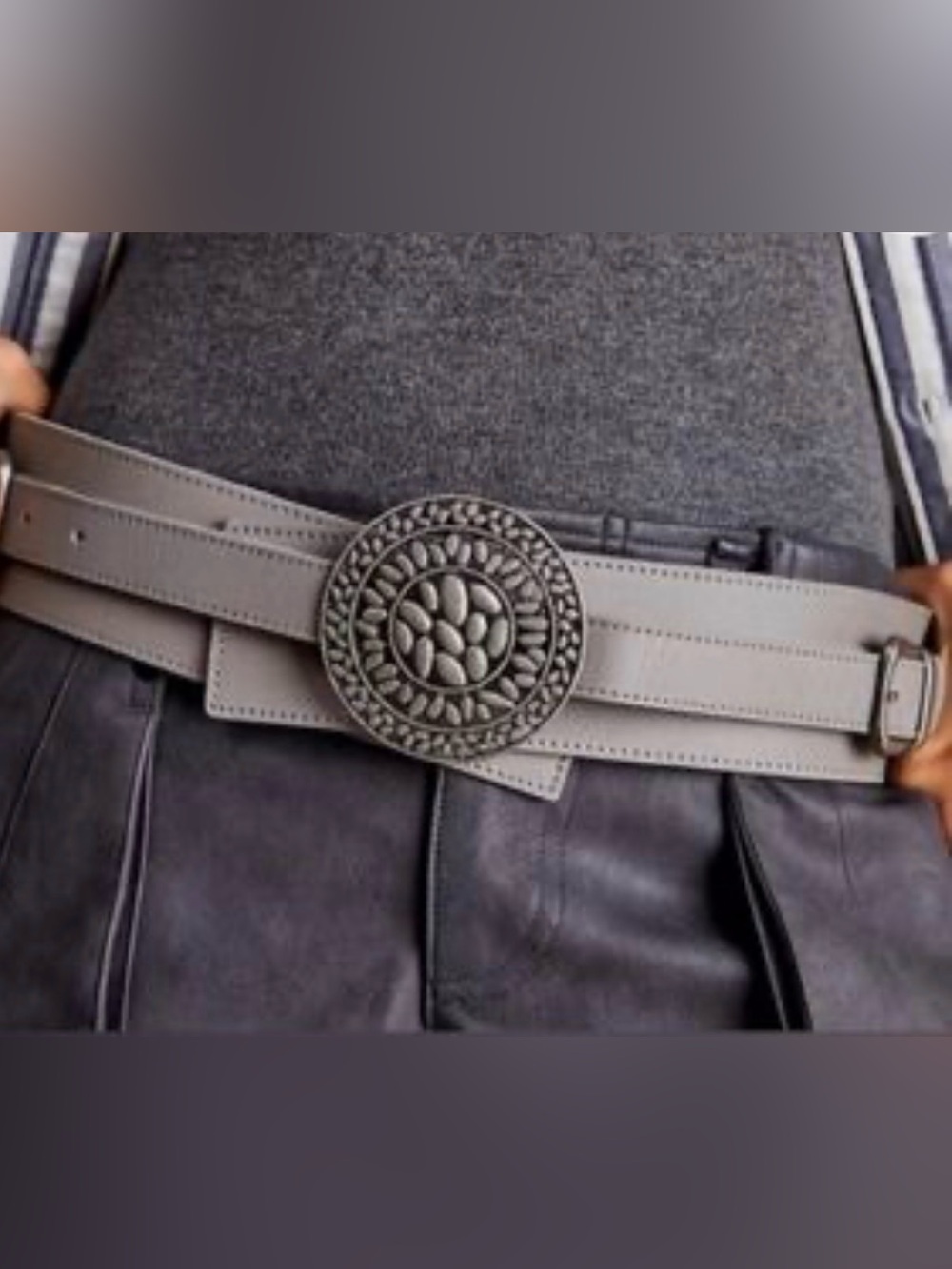 NWOT Free People Grey Leather Honcho  Buckle Belt